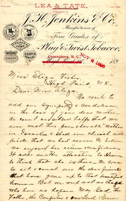Letter from Mr. & Mrs. R. G. Lea to Eliza Fisher, Nov. 9, 1895